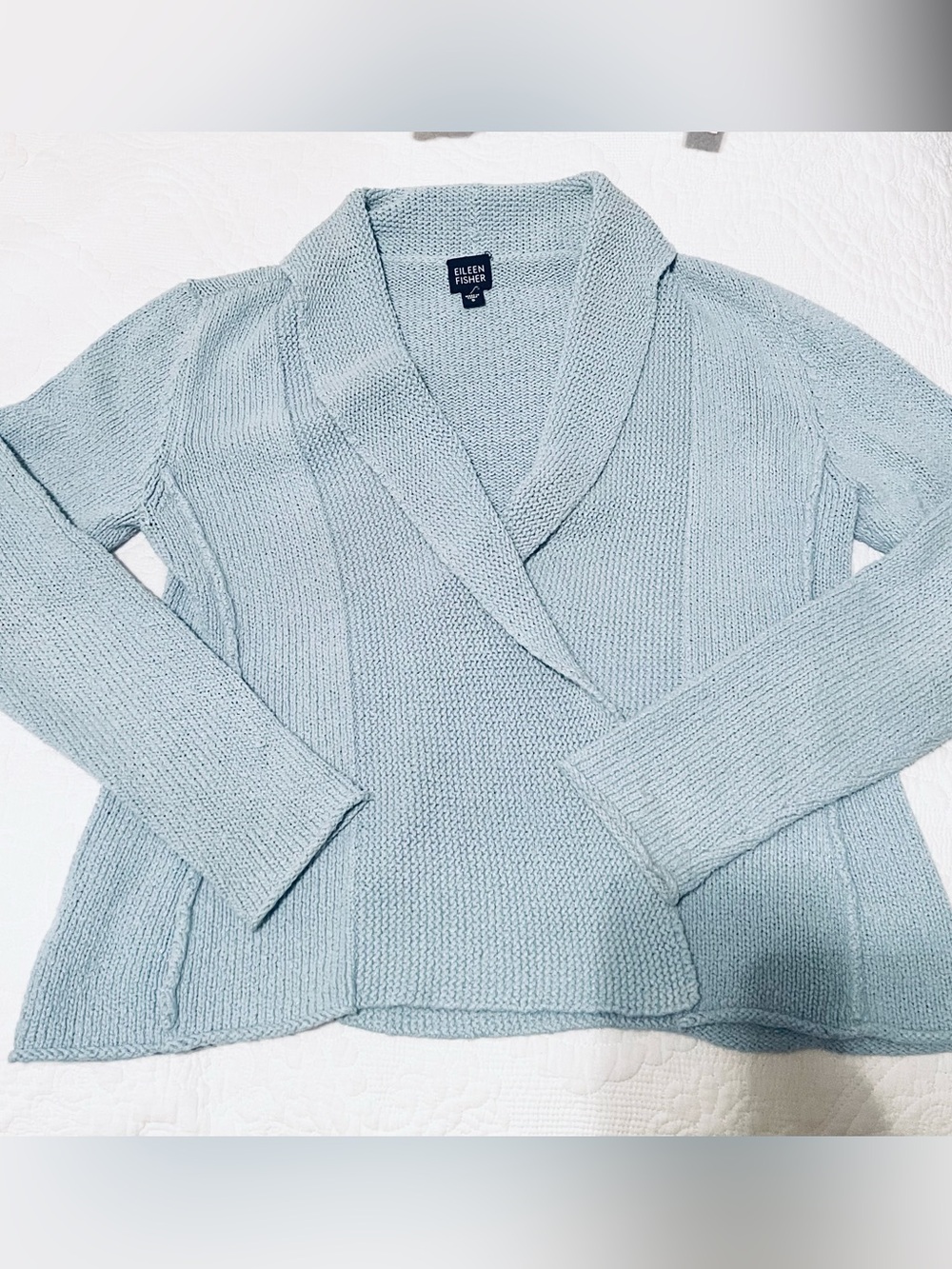 Eileen Fisher Cable Knit Pale Blue Open Shawl Cardigan Wrap size S